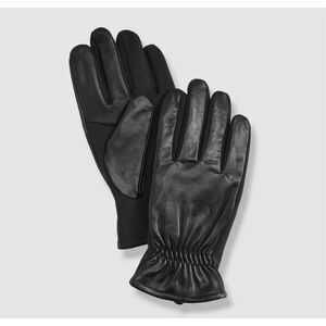 FOWNES Mens Black Leather Stretch Fabric Gloves L/XL -NWT $78
